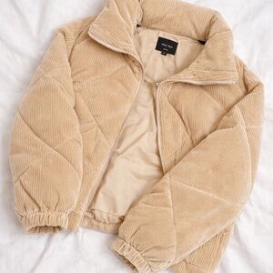 Love Tree Tan Corduroy Quilted Puffer Jacket Full Zip Size Large